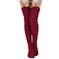 Miniatyrbillede 3 af 4: Mohair Kabelstrikket Strømper Kvinder Vinter Leggings Varme Grå Pink Over Knæ Sokker Damer Hjem Tykke Strømper 2023 Ny wine red