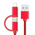 Miniatyrbillede 2 af 3: 3 i 1 Rød Flettet Hurtigopladnings Datakabel Til Apple Android Type-c