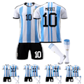 Miniatyrbilde 2 av 5: Fotballdraktsett med striper - Argentina Messi - T-skjorte, Shorts og Sokker XXL（180-190）