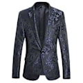 Miniatyrbillede 1 af 5: Blomstret Smoking Blazer til Mænd med Rose Broderet Jakke Navy 4XL