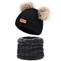 Miniatyrbild 1 av 5: Toddler-hatt i vinterfärg med dubbla pompom-stickade mössor och halsduk i samma färg style 1