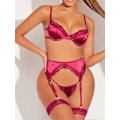 Pikkukuva 3 / 5: Napakka Naisten Seksikäs Alusvaatesetti Rintaliivit Push Up Rintaliivit Garter Set Alusvaatteet Rintaliivit Panty Set Vaaleanpunainen XL S Claret