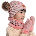 Miniatyrbild 5 av 5: Toddler-hatt i vinterfärg med dubbla pompom-stickade mössor och halsduk i samma färg style 4