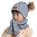 Miniatyrbild 5 av 5: Toddler-hatt i vinterfärg med dubbla pompom-stickade mössor och halsduk i samma färg style 3