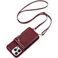 Miniatyrbillede 2 af 5: Til Iphone 15 Pro Etui Faldsikkert Pu+tpu Kickstand Lynlås Pung Telefonbeskytter Wine Red