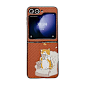 Pikkukuva 1 / 5: Samsung Galaxy Z Flip5 5g:lle punottu tekstuuri värillinen piirustuskuvioinen matkapuhelinkotelo Brown Coffee Cat