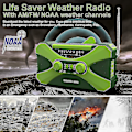 Miniatyrbild 2 av 5: 10000mAh nödradio, solcellsdriven vevradio, bärbar AM/FM/NOAA väderradio med mobiltelefonladdare ficklampa-C6 Green