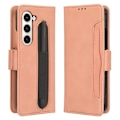 Miniatyrbilde 2 av 5: Skinnveske for Samsung Galaxy Z Fold5 med kalveskinnstekstur, kortspor og pennholder Pink