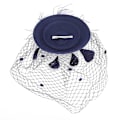 Miniatyrbillede 3 af 5: Damefjer Mesh Top Hat Mesh Slør Hårnål Hat Party Hovedbeklædning Navy blue