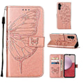 Miniatyrbillede 1 af 5: Mobiltelefonetui til Samsung Galaxy A25 5g / A24 med præget sommerfugl i læder Rose Gold
