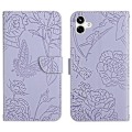 Pikkukuva 1 / 5: Samsung Galaxy A05 -nahkakotelo, jossa perhosten kohokuviointi Purple