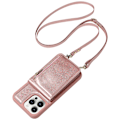 Pikkukuva 2 / 5: Iphone 15 Pro -kotelo, pudotussuoja, Pu+tpu-jalusta, vetoketjullinen lompakkokotelo Rose Gold