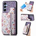 Pikkukuva 1 / 5: Samsung Galaxy A16 5G/A16 4G -puhelimen kuori, kuviollinen telineellinen lompakko, nahka + TPU, RFID-suojaus Purple