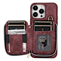 Miniatyrbillede 4 af 5: For Iphone 15 Pro Max Zipper Wallet Phone Cover Kickstand Pu Leather Coated Tpu Case Wine Red