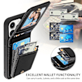 Miniatyrbillede 4 af 5: Til Iphone 15 Pro Etui Faldsikkert Pu+tpu Kickstand Lynlås Pung Telefonbeskytter Black