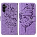 Miniatyrbild 2 av 5: Mobiltelefonskal i präglad fjärilsläder för Samsung Galaxy A25 5g / A24 Purple