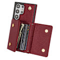 Miniatyrbild 4 av 5: Fodral för Samsung Galaxy S24 Ultra med kortfack i läder + TPU-skydd med axelrem Wine Red