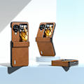 Miniatyrbild 2 av 5: Abeel för Oppo Find N3 Flip 5g telefonfodral i PU-läder med gångjärnsskydd Brown