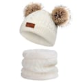 Miniatyrbild 1 av 5: Toddler-hatt i vinterfärg med dubbla pompom-stickade mössor och halsduk i samma färg style 2