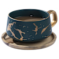 Miniatyrbillede 1 af 5: Cappuccino Kopper Med Underkopper, Porcelæn Espresso Kopper Til Te Kaffe Cappuccino, Kaffe Kopper Med Træskive - Grøn, 300 Ml