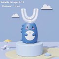 Miniatyrbilde 3 av 3: Elektrisk tannbørste for barn, automatisk munnrenser, USB-lading, søt dinosaur, U-formet tannpleie Blue-Basis Ages 7-13