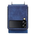 Miniatyrbillede 5 af 5: Til Samsung Galaxy Z Flip3 5g Litchi Mønster Enkelt Knappen Kort Holder Mobiltelefon Etui Med Lang Snøre Blue