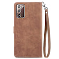 Pikkukuva 3 / 5: Samsung Galaxy Note20:lle kohokuvioitu kukkavetoketjullinen nahkainen matkapuhelinkotelo Brown