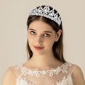 Miniatyrbillede 3 af 4: Sølv Tiara og Kroner til Kvinder Krystal Dronningkrone Fødselsdagskrone til Piger Bryllupskrone til Brud