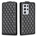 Miniatyrbillede 1 af 5: For Samsung Galaxy S21 Ultra 5g Diamantgitter Lodret Flip Læder Mobiltelefon Etui Black
