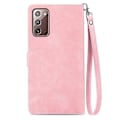 Miniatyrbillede 3 af 5: Lædermobiltelefonetui med præget blomst og lynlås til Samsung Galaxy Note20 Pink