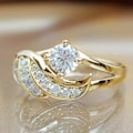 Miniatyrbillede 2 af 5: Kvinde Ring Kubisk Zirkonia Indlagt Rund Legering Engel Vinge Form Bryllupsring Forslag Ring Silver US 10