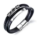 Sort læderarmbånd til mænd, wrap-armbånd med magnetisk spænde