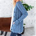Miniatyrbillede 3 af 3: Dame Cardigan Sweater med Åben Front og Lommer i Midilængde, Ensfarvet Light Blue M