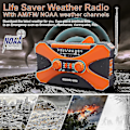 Miniatyrbild 2 av 5: 10000mAh nödradio, solcellsdriven vevradio, bärbar AM/FM/NOAA väderradio med mobiltelefonladdare ficklampa-C6 Orange