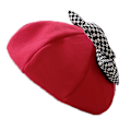 Miniatyrbild 1 av 4: Flickors Vinter Beret Hatt Beret Beanie Med Rosett Dekoration red