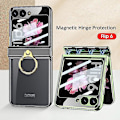 Miniatyrbild 2 av 3: För Samsung Galaxy Z Flip 6 Fodral med Ringhållare Magnetiskt gångjärnsskydd Transparent Plätering PC All-Inclusive Cover Black