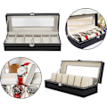 Miniatyrbild 3 av 4: Klocklåda i läder med 5 fack, klockfodral, display, klocksmyckesorganisatör, män och kvinnor 5-digit watch box