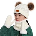 Miniatyrbild 5 av 5: Toddler-hatt i vinterfärg med dubbla pompom-stickade mössor och halsduk i samma färg style 2
