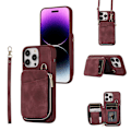 Miniatyrbild 1 av 5: Dragkedja Plånbok Telefonfodral Stativ PU Läderbelagd TPU Skal till Iphone 15 Pro Max Wine Red