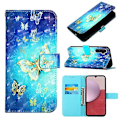 Miniatyrbillede 1 af 5: For Samsung Galaxy A05s 3D Maleri Vandret Flip Læder Mobiltelefon Etui Golden Butterfly