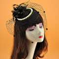 Miniatyrbillede 1 af 4: Mesh Slør Hovedbeklædning Buesløjfe Fjer Perle Fascinator Hat Cocktail Kostume