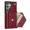 Miniatyrbild 2 av 5: Fodral för Samsung Galaxy S24 Ultra med kortfack i läder + TPU-skydd med axelrem Wine Red