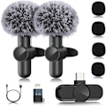 Miniatyrbild 1 av 5: 2-pack trådlös lavaliermikrofon, plug and play professionell mini trådlös lavaliermikrofon, trådlös mikrofon för vloggning live-sändning C