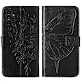 Miniatyrbild 2 av 5: Mobiltelefonskal i präglad fjärilsläder för Samsung Galaxy A25 5g / A24 Black