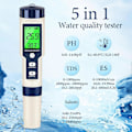 Miniatyrbillede 3 af 5: PH-måler & TDS-måler Digital vandtester 5 i 1 Saltholdighedstester PH Temp EC og TDS-måler, PH-måler til vand med LCD-baggrundslys, vandtest-sæt til D