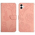 Miniatyrbillede 1 af 5: For Samsung Galaxy A05 Skin Feel Butterfly Præget Flip Læder Mobiltelefon Etui Pink