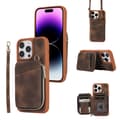 För Iphone 15 Pro Max Dragkedja Plånbok Telefonfodral Stativ Pu Läderbelagd Tpu-fodral Brown