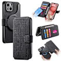 Pikkukuva 5 / 5: Irrotettava magneettinen lompakkokotelo iPhone 15:lle, miehille ja naisille, RFID-suojattu materiaali, retro folio flip -nahkakotelo, jossa on 3 korttipaikkaa 12 black