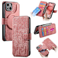 Miniatyrbilde 5 av 5: Fjernbar magnetisk lommebokdeksel for iPhone 15 menn kvinner, RFID-blokkerende materiale Retro Folio Flip skinndeksel med 3 kortspor 13 pink