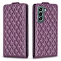 Miniatyrbillede 1 af 5: For Samsung Galaxy S21 5g Diamantgitter Lodret Flip Læder Mobiltelefon Etui Dark Purple